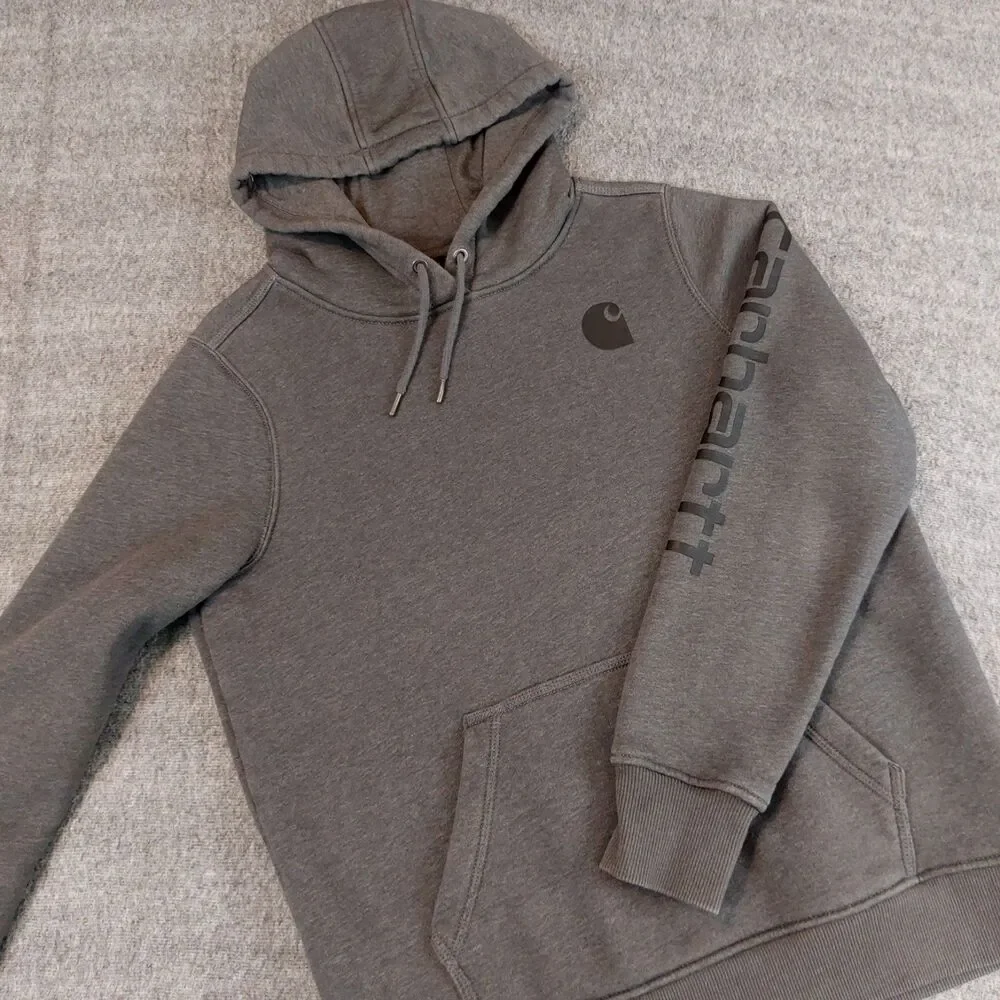 Carhartt Iconic Clarksburg Logo Relaxed Fit Hooded Sweatshirt Women's Large Gray
